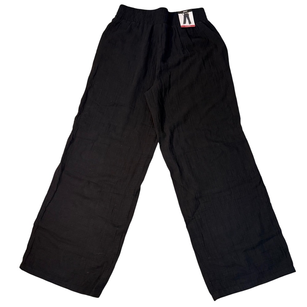 DKNY Black Gauze Wide Leg Cropped Pants Women's Size XL Elastic Waist - Picture 2 of 10
